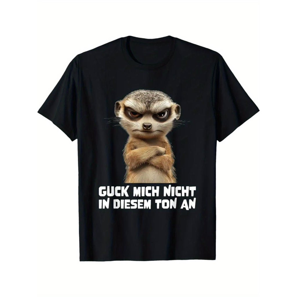 Black Casual Crew Neck Short-Sleeved T-Shirt, Printed with product image 1