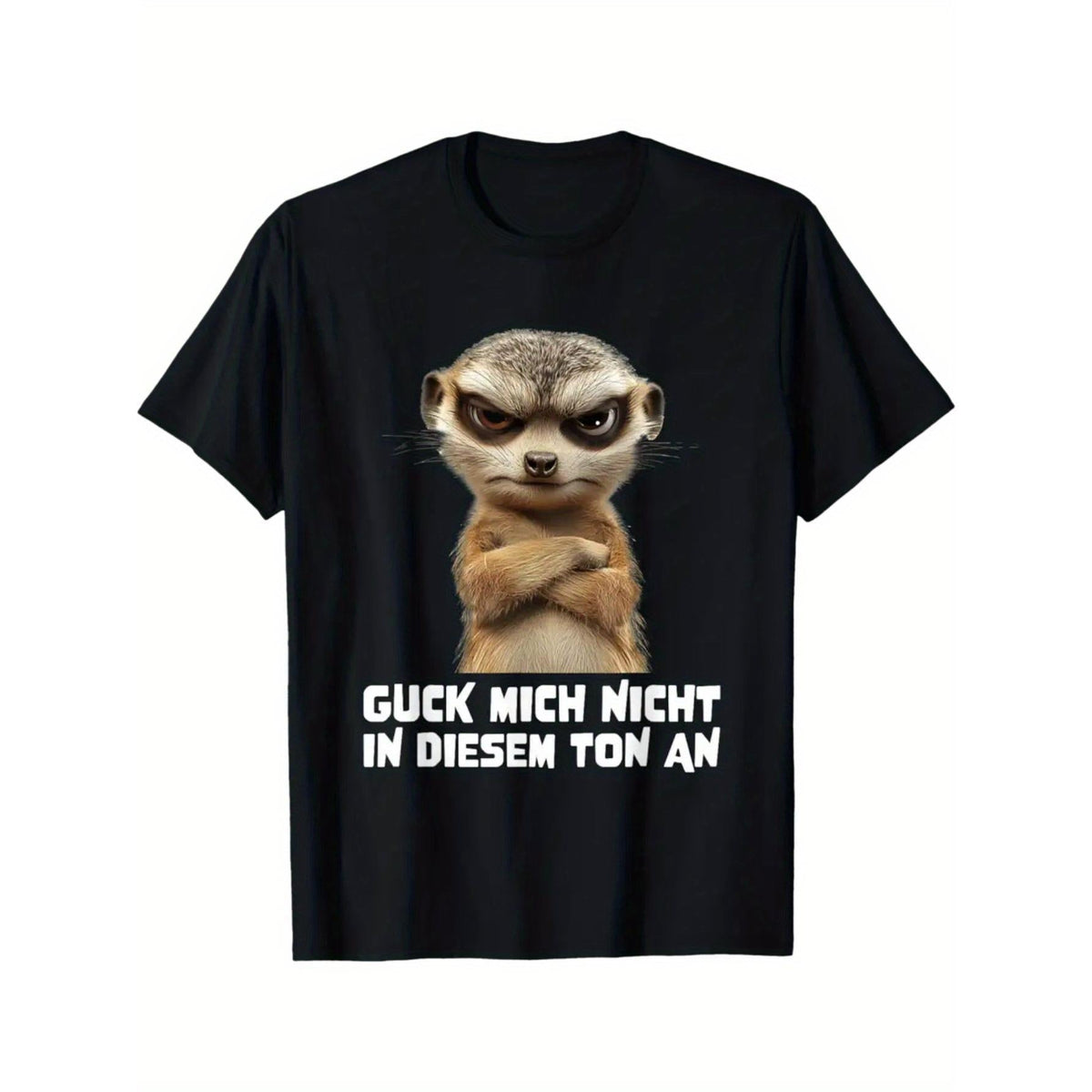 Black Casual Crew Neck Short-Sleeved T-Shirt, Printed with product image 1