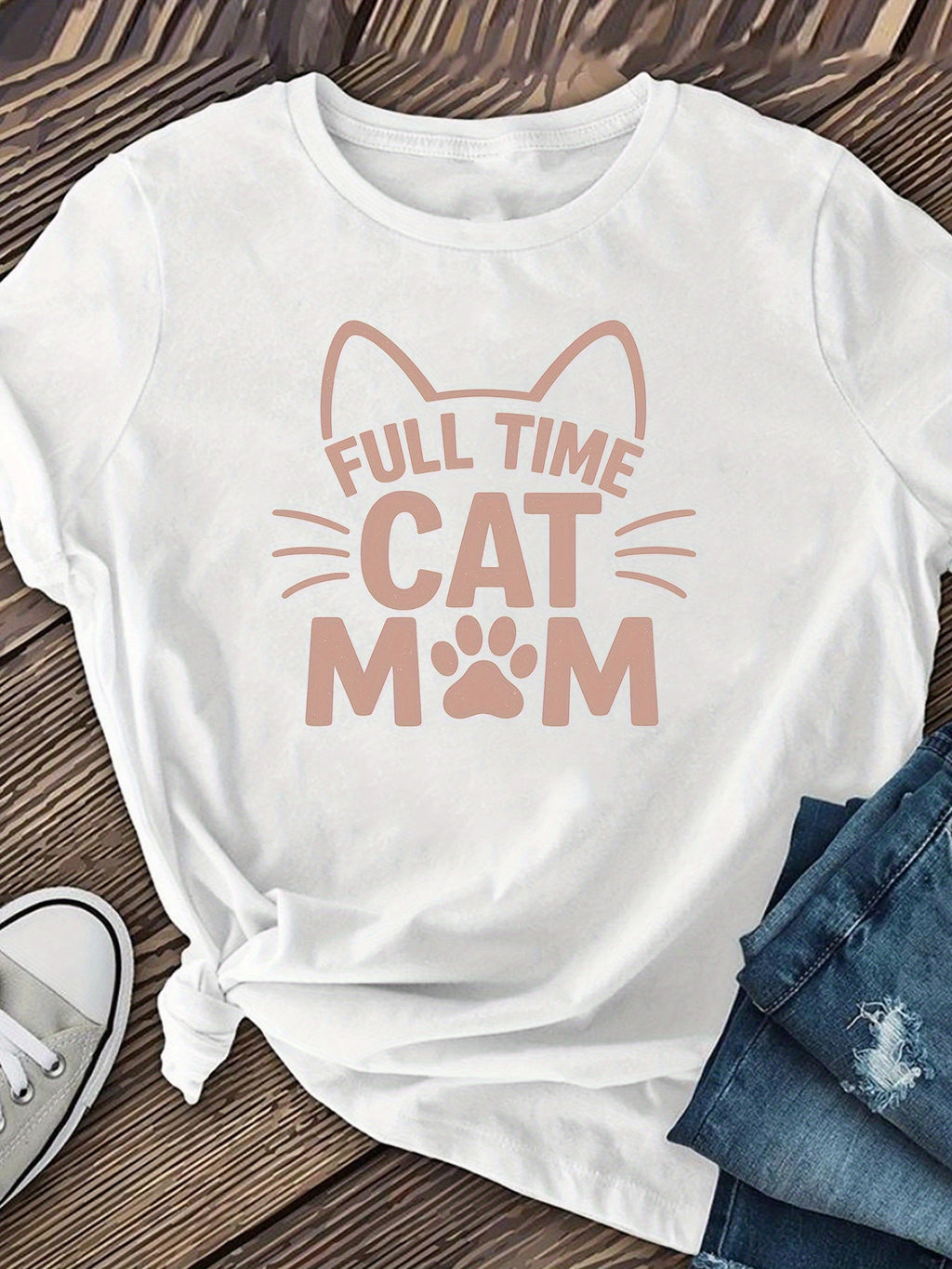 Women's Full Time Cat Mom Graphic T-Shirt, Cute Lover Short product image 2
