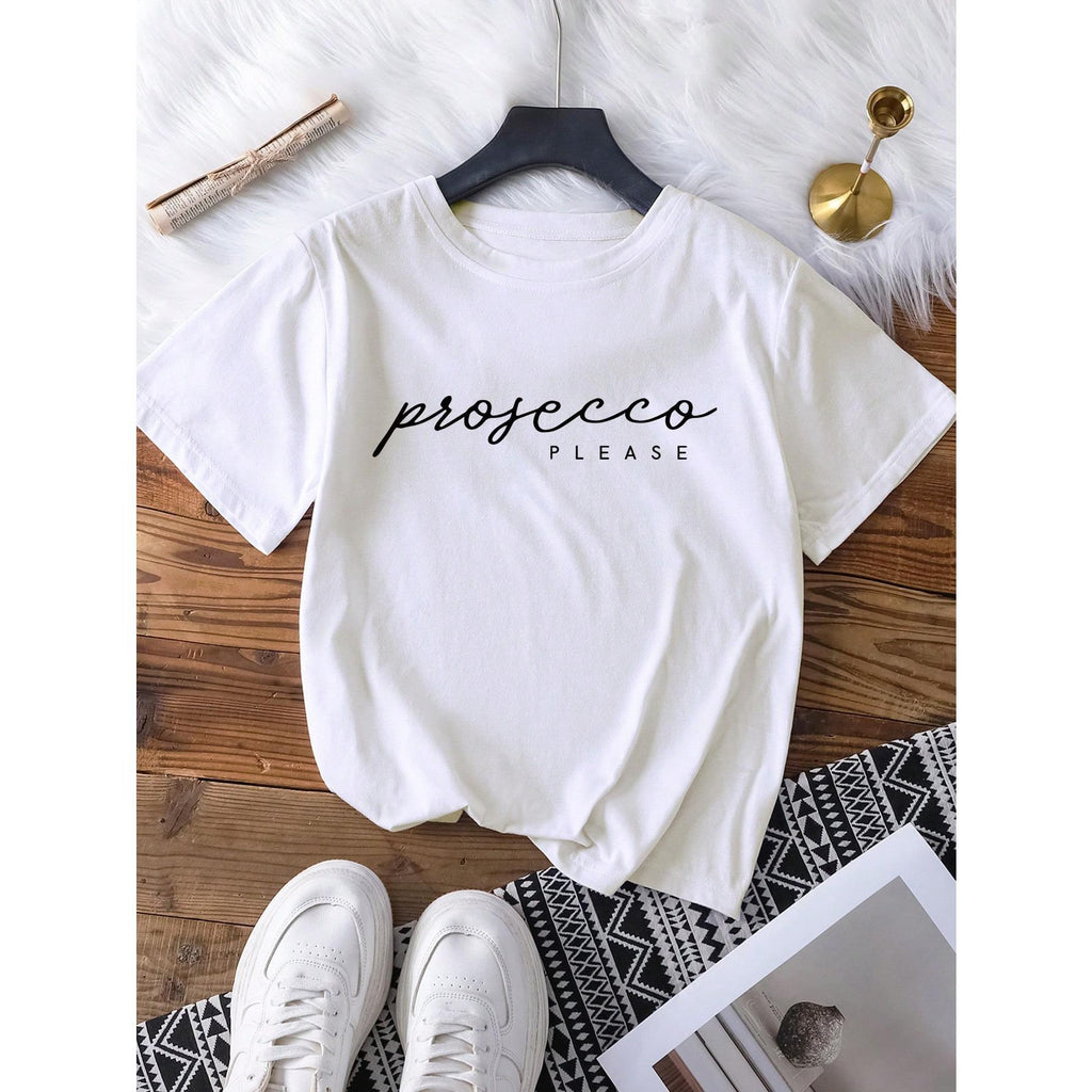 Prosecco Please Printed Casual Short Sleeve Round Neck product image 1