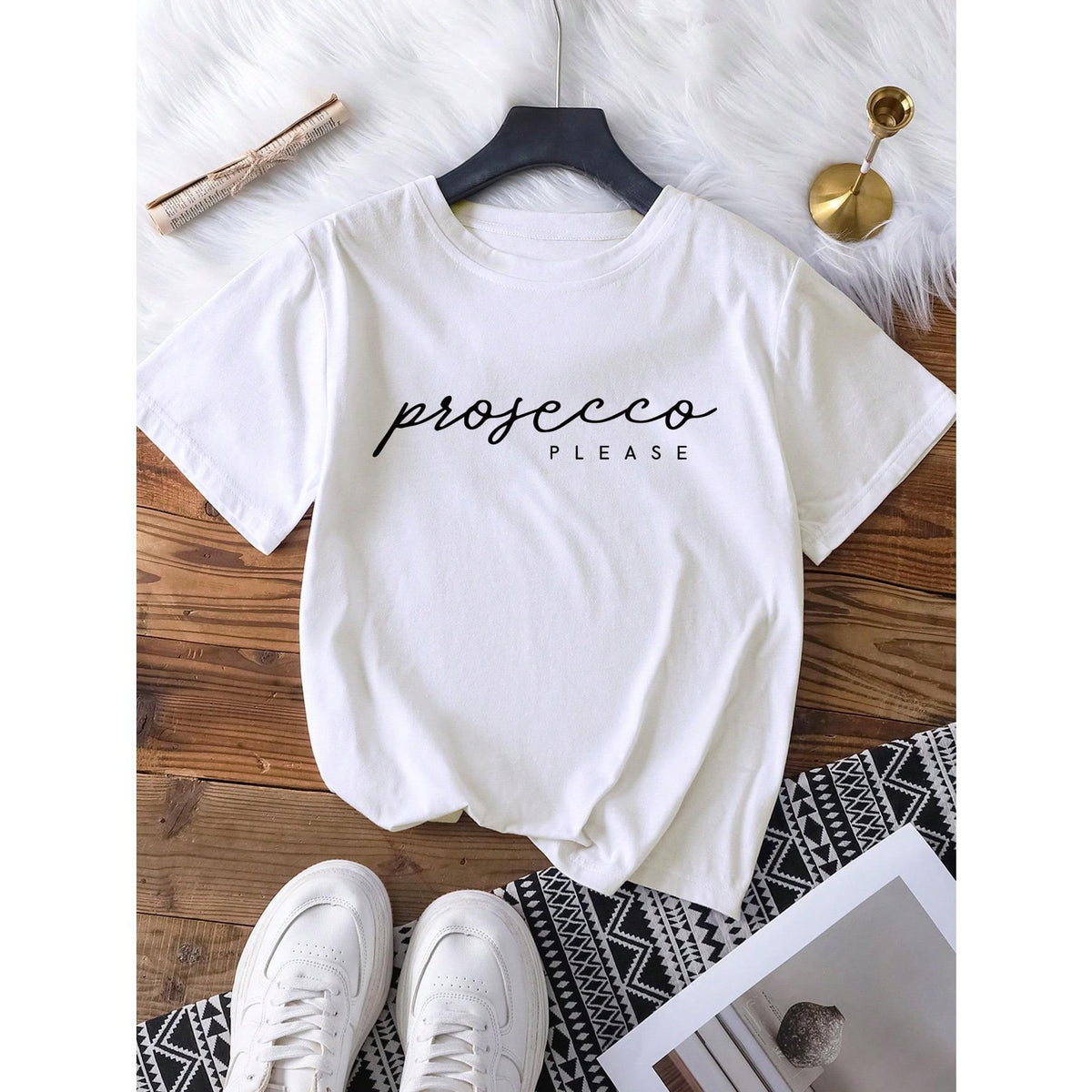 Prosecco Please Printed Casual Short Sleeve Round Neck product image 1