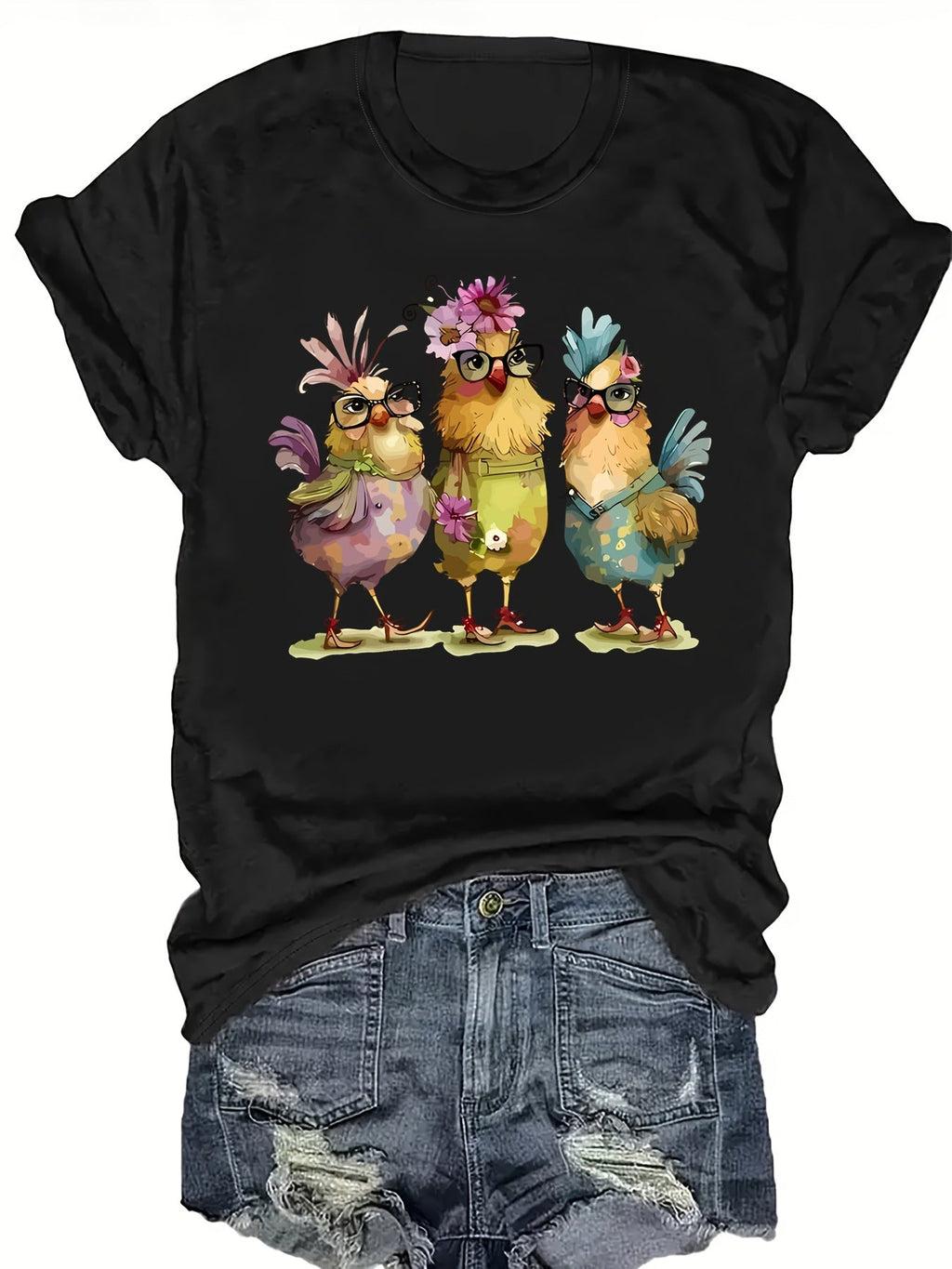 Funny Chicken T-Shirt Women Cute Hens With Glasses And product image 11