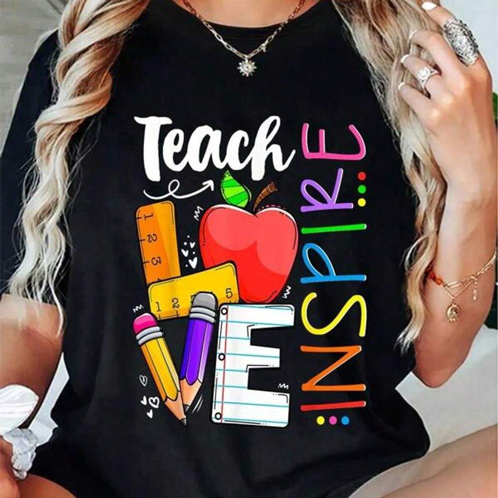 100% Cotton Cute Teach Love And Inspire Men Women Teacher product image 1