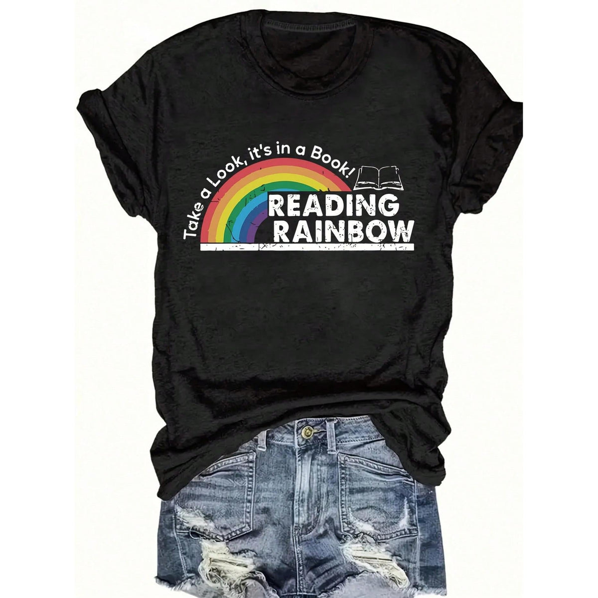 Women's Reading Rainbow Graphic Tee With Book Design Soft product image 2