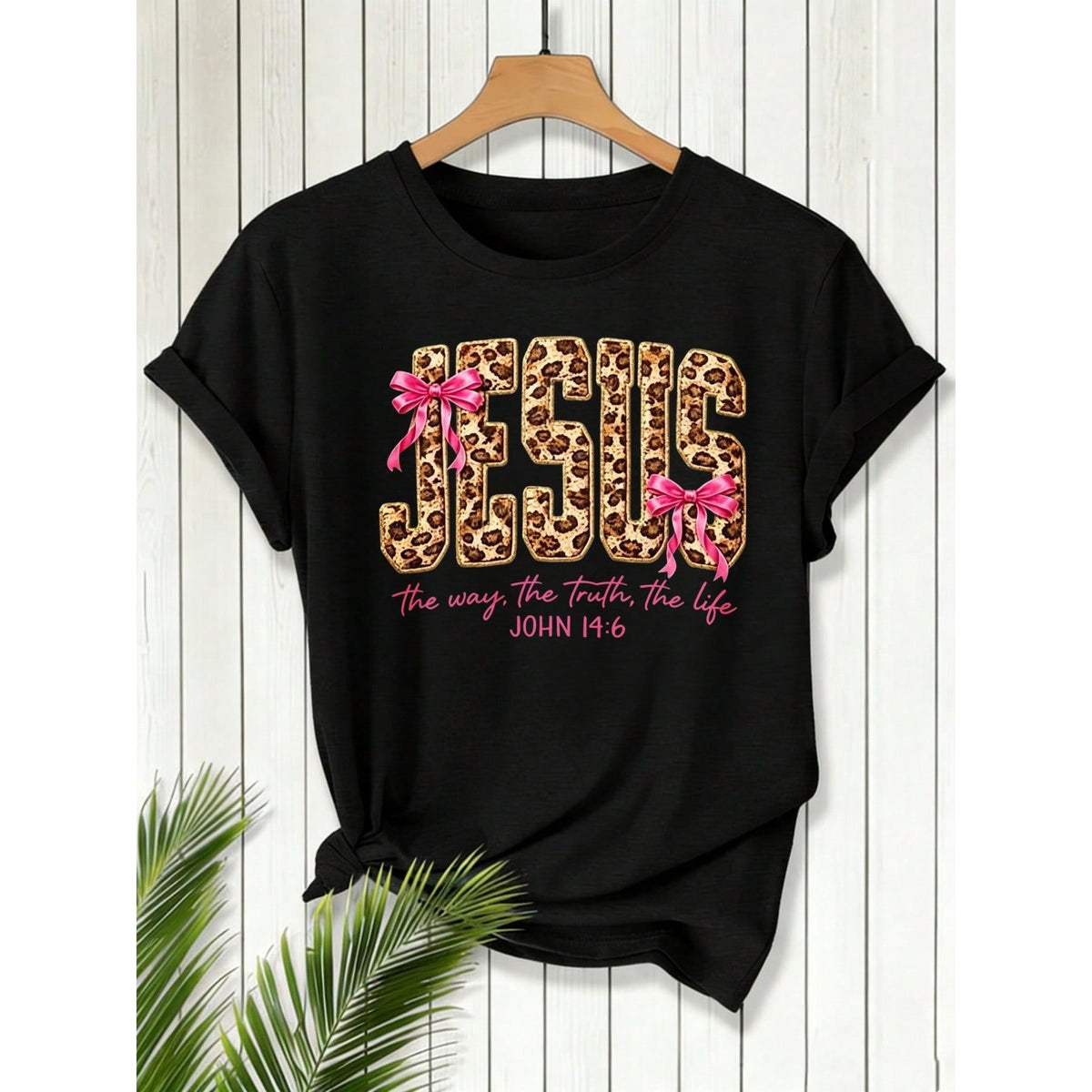 Jesus Leopard Print With Pink Bows And Bible Verse Women's product image 9
