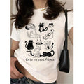 Women Clothes Cartoon Cats Print White TShirt, Unisex product image 1