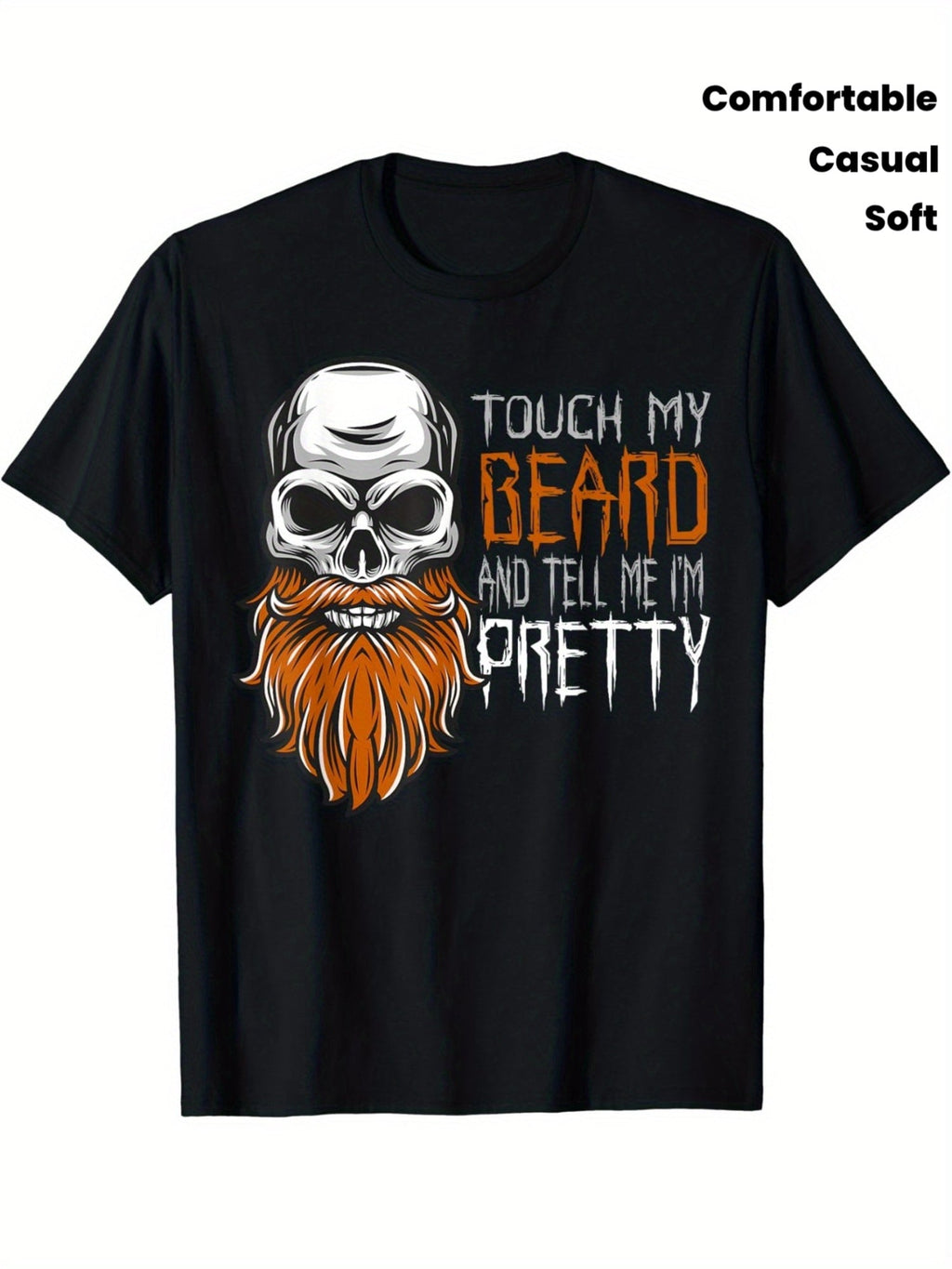 Beard Skull Pattern T-shirt - Soft, Men's Round Neck Short product image 2