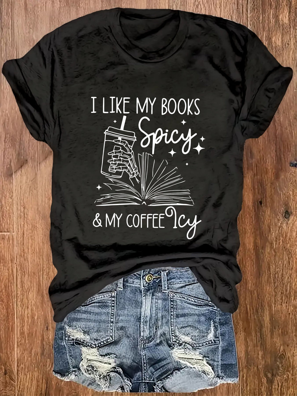 I Like My Books Spicy And My Coffee Icy T-Shirt Romance product image 1