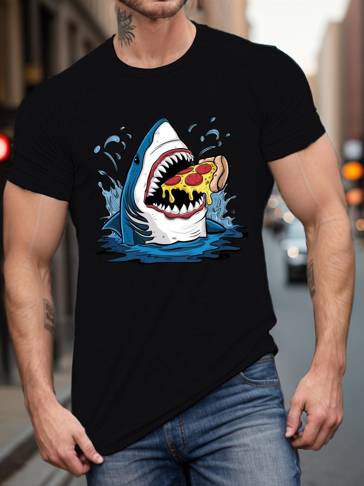 Men's Summer T-Shirt - Casual Short Sleeve Tee, Shark with product image 2