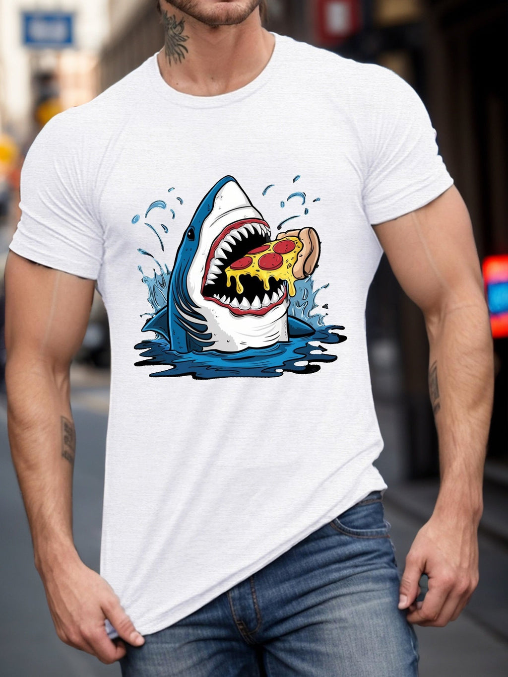 Men's Summer T-Shirt - Casual Short Sleeve Tee, Shark with product image 3