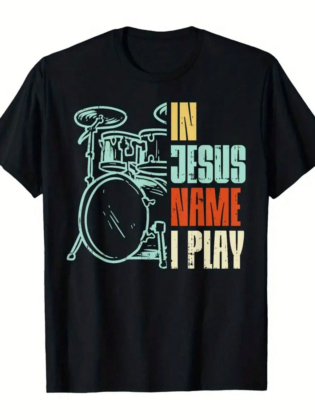 Men's Christian Drummer Graphic T-Shirt, In Jesus Name I product image 2