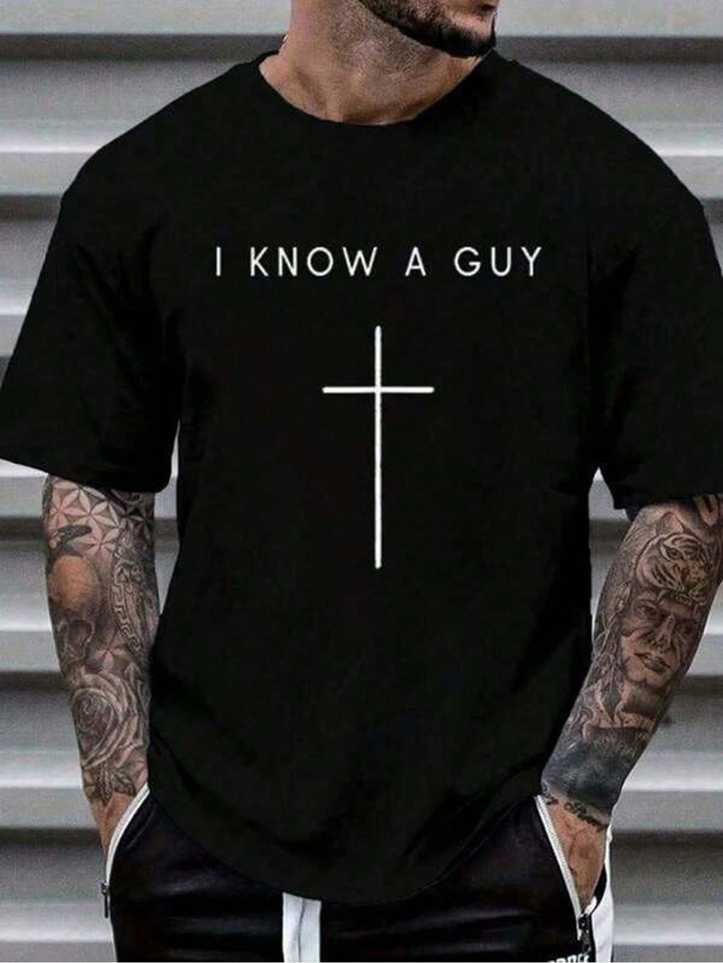 Men's Christian Graphic T-Shirt, I Know A Guy Cross Faith product image 2