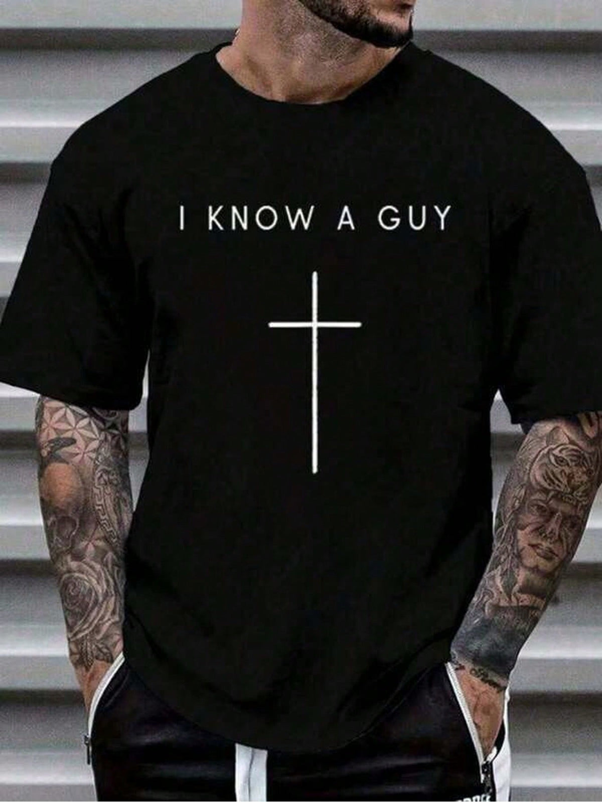 Men's Christian Graphic T-Shirt, I Know A Guy Cross Faith product image 2