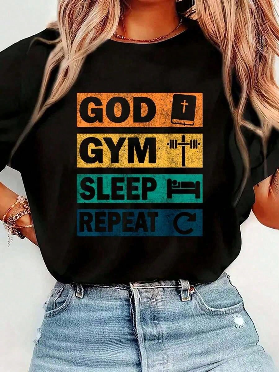 Women's Christian Gym Graphic T-Shirt, God Sleep Repeat product image 2