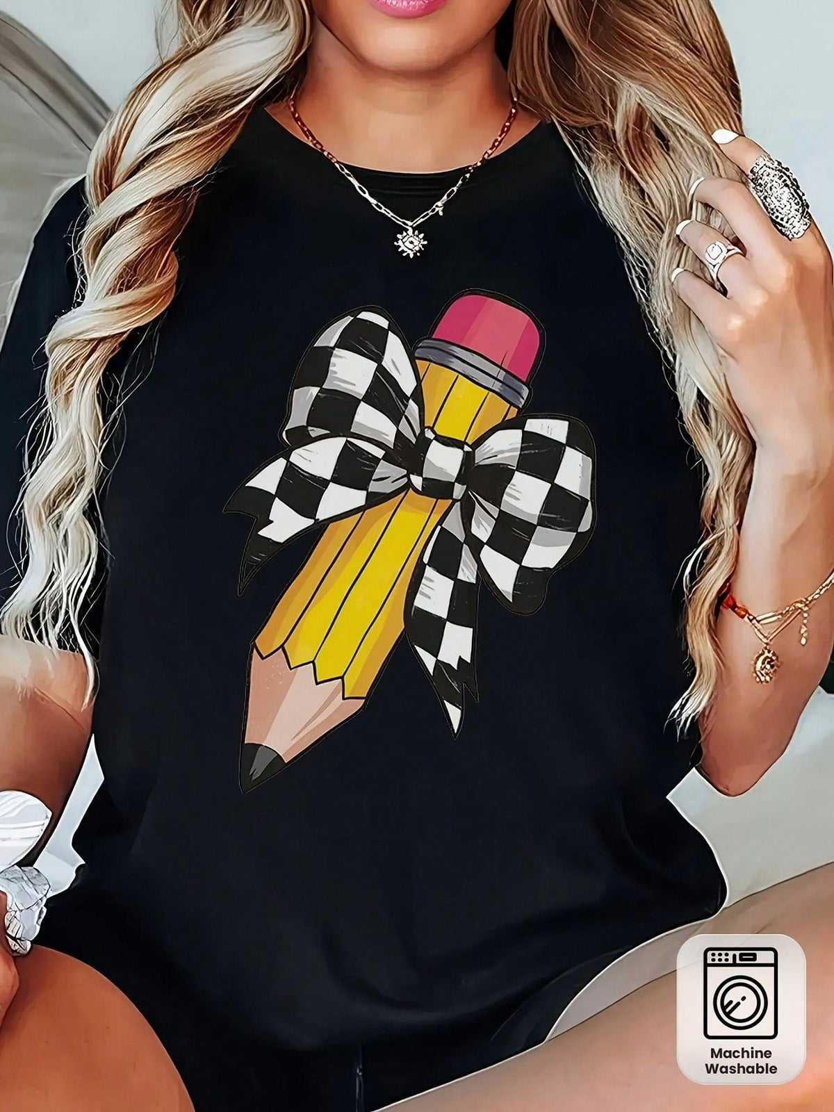 Women's Teacher T-Shirt - Soft Breathable Black Crew Neck product image 1