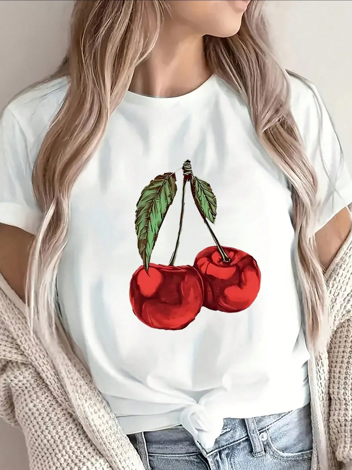 Short-Sleeve TShirt Featuring A Cherry Design, Ideal For product image 1