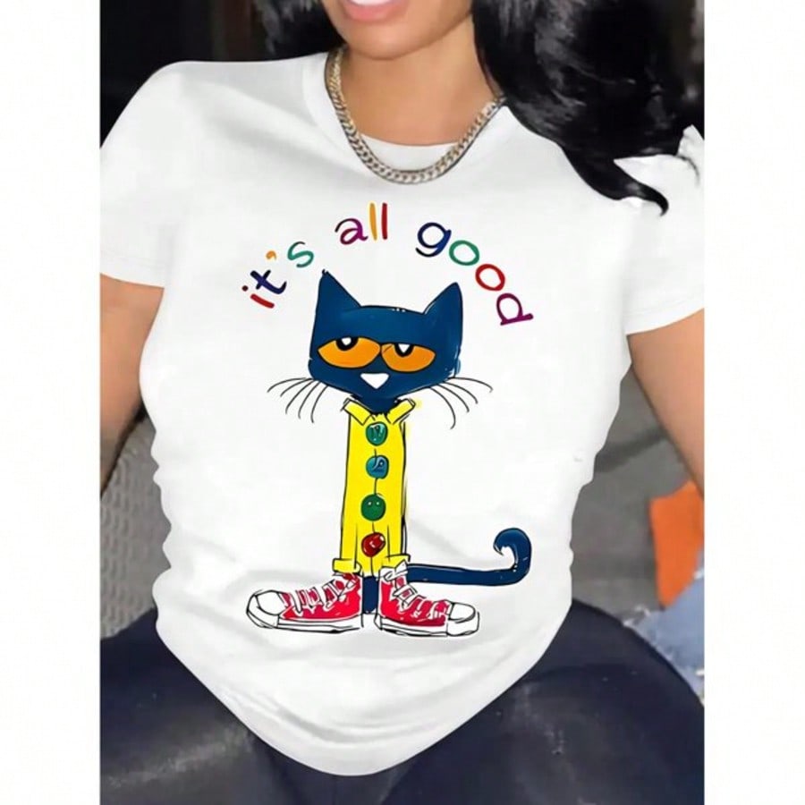 Cute Cat Graphic T-Shirt for Women, It's All Good Positive product image 3