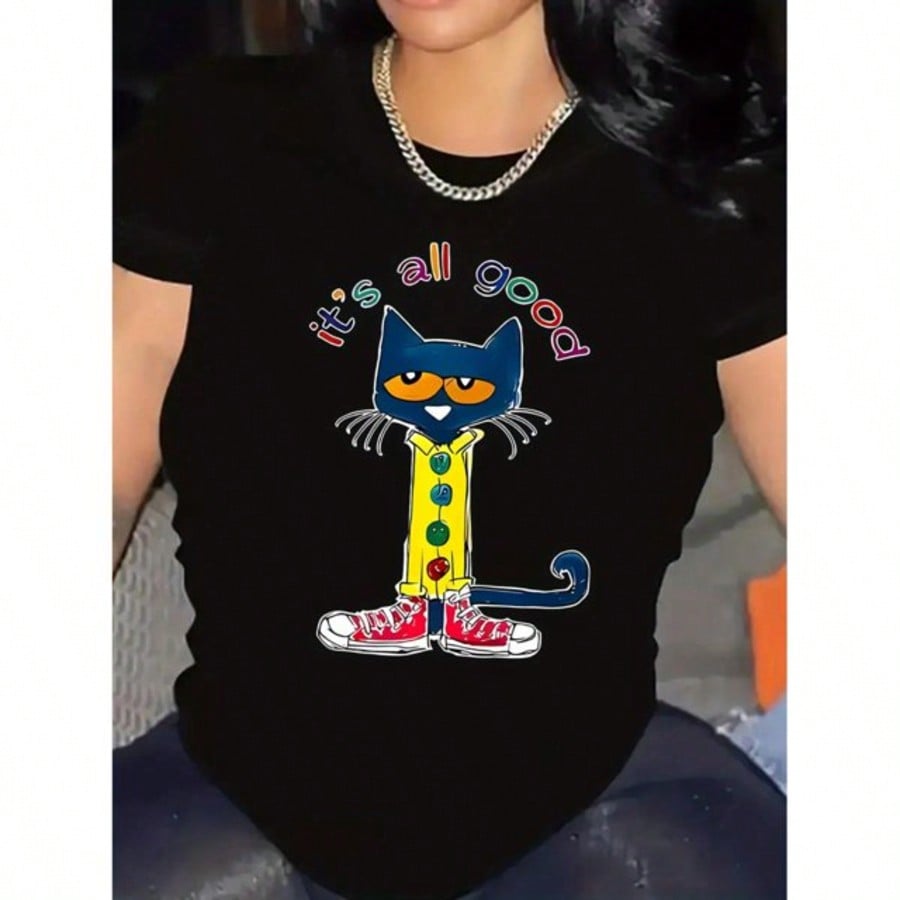 Cute Cat Graphic T-Shirt for Women, It's All Good Positive product image 2
