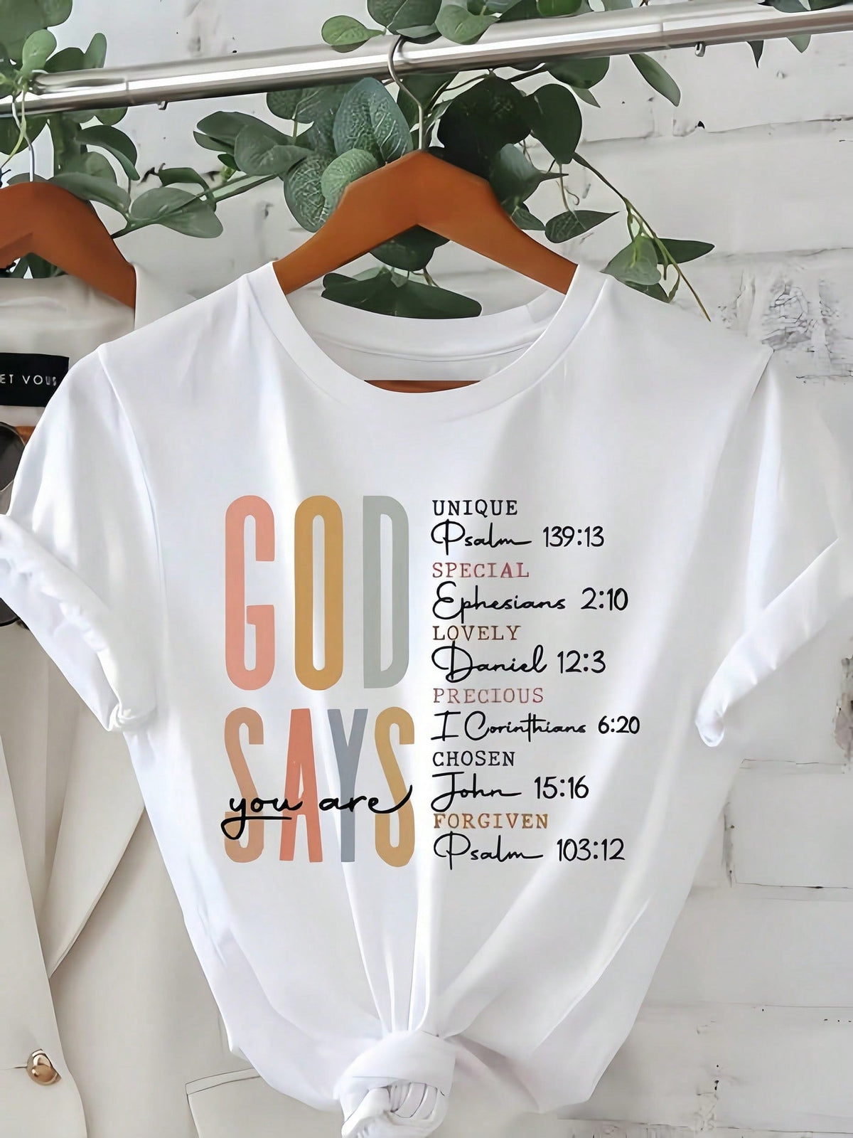 Women' God Says Bible Verse Print Black TShirt Crew Neck product image 2