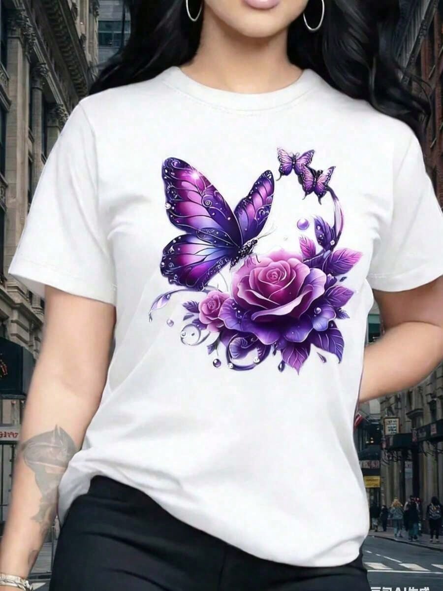 Women's Short Sleeve TShirt, Butterfly Floral Pattern product image 2
