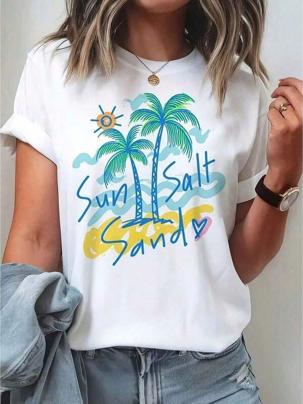 Women'S Tropical Palm Tree & Sun Salt Graphic T-Shirt product image 2