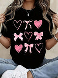 Women's Pink Bow & Heart Graphic T-Shirt, Cute Coquette product image 1