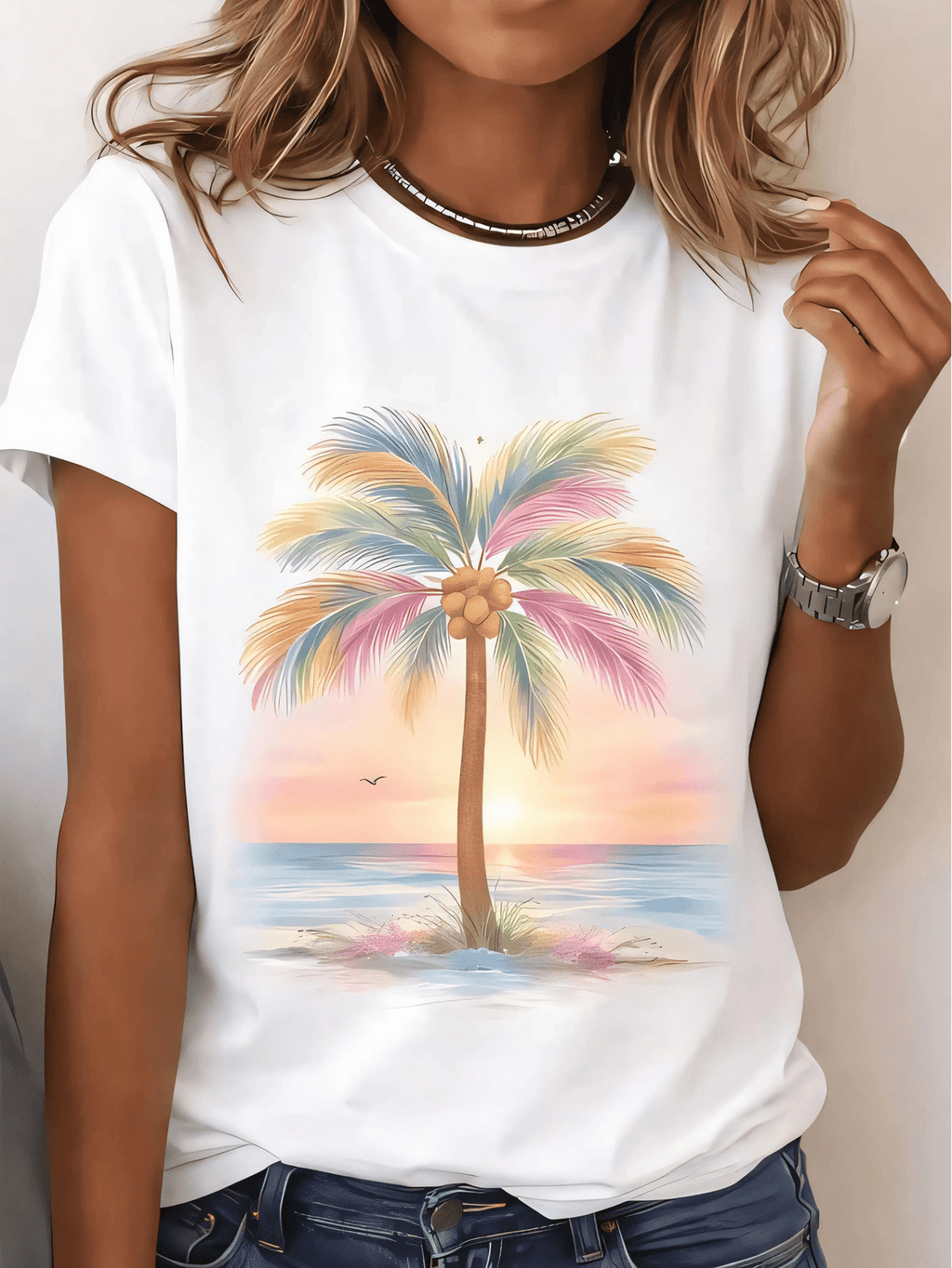 Women's Casual Round Neck Short Sleeve T-Shirt With product image 2