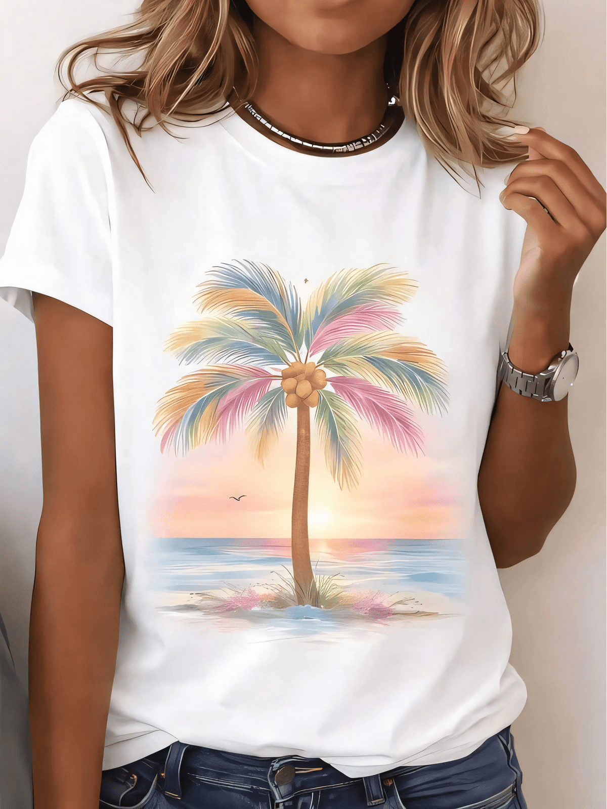 Women's Casual Round Neck Short Sleeve T-Shirt With product image 2