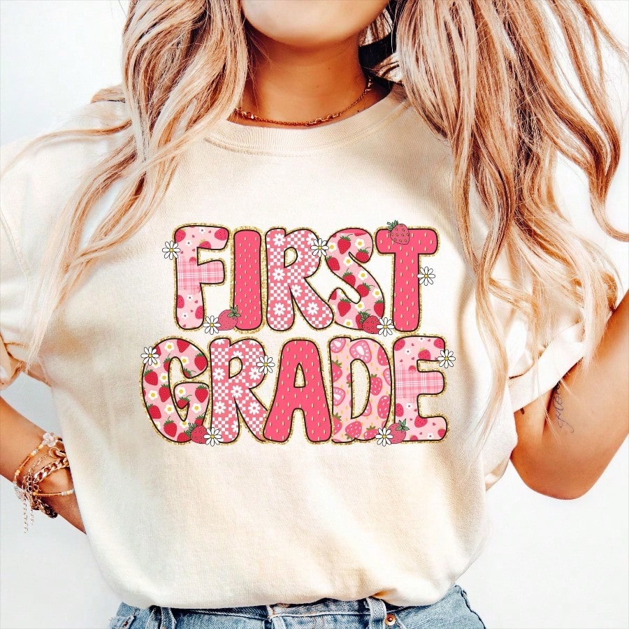 First Grade Strawberry Floral Graphic T‑Shirt for Women product image 7