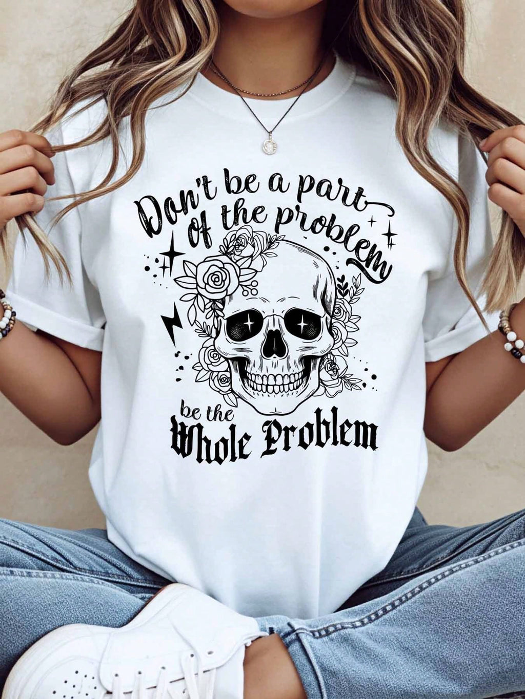 Edgy Streetwear T-Shirt, Funny Skull And Floral Graphic product image 2