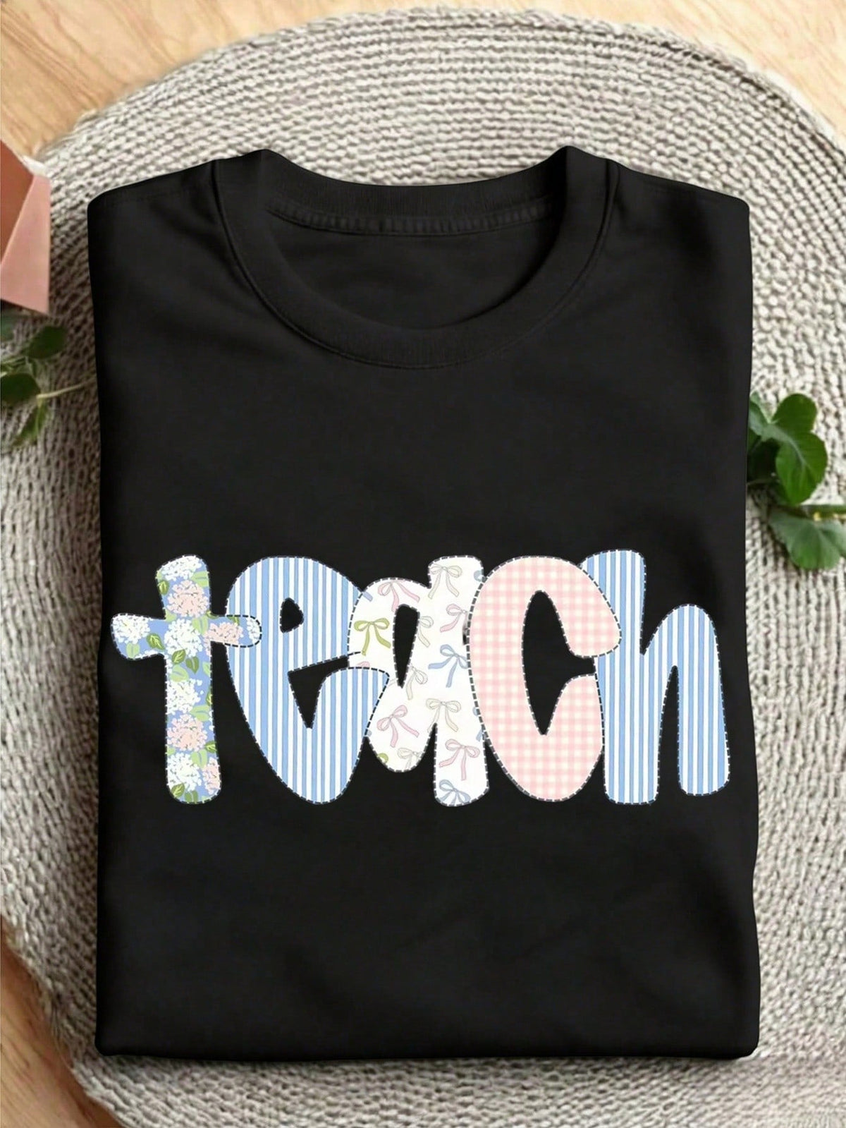 Women Coquette Teach Letter Graphic Crew Neck Short Sleeve product image 6