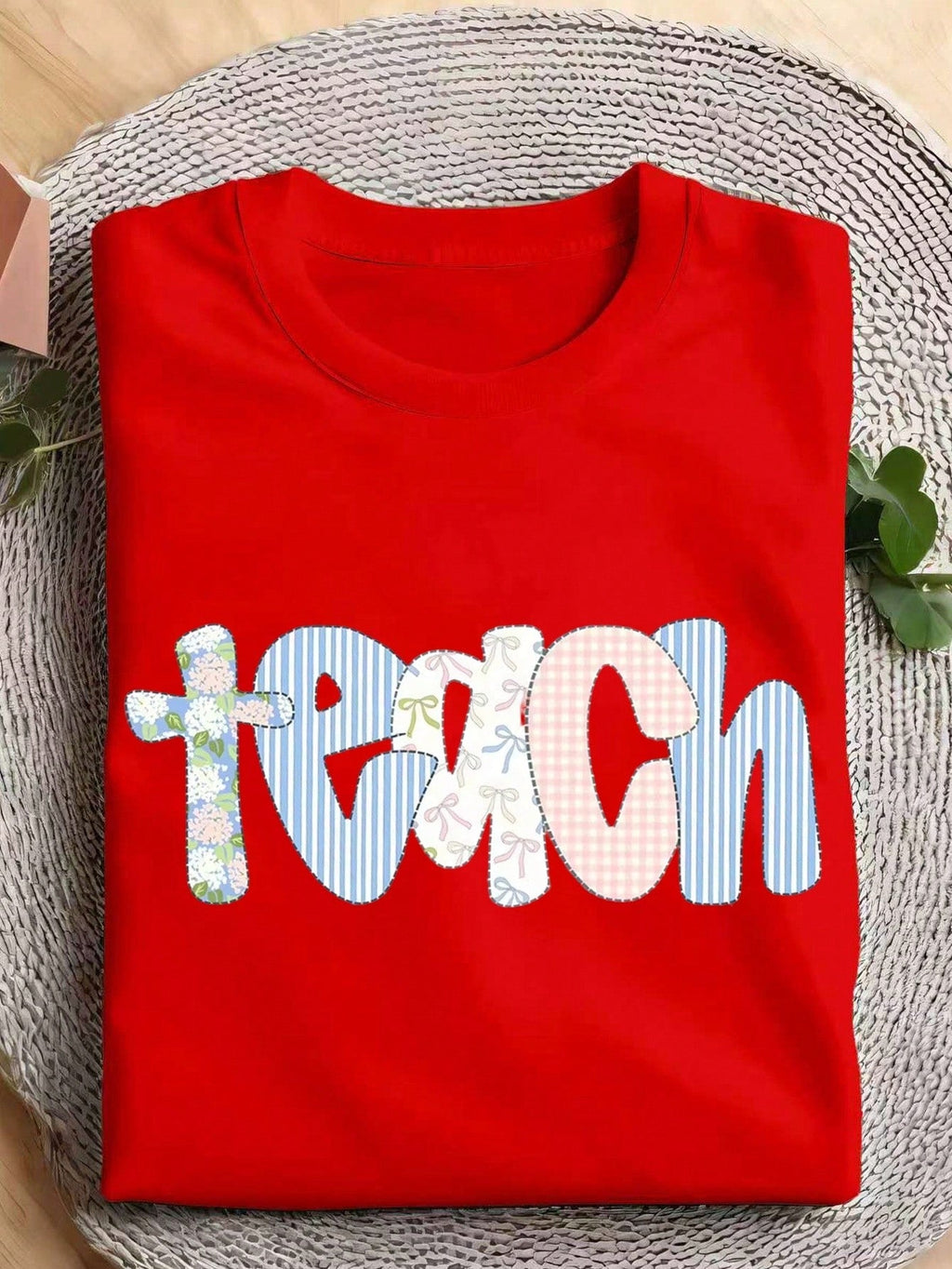 Women Coquette Teach Letter Graphic Crew Neck Short Sleeve product image 7