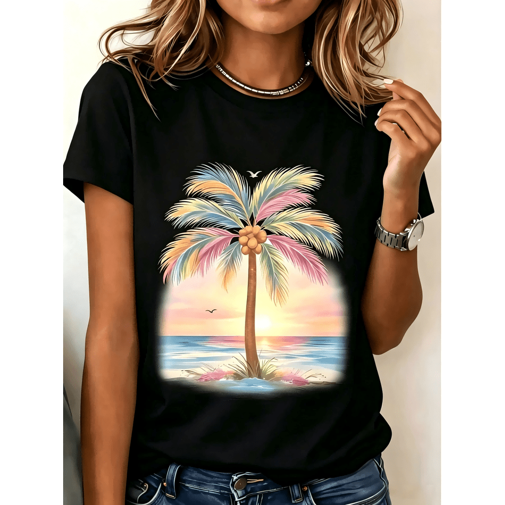 Women's Casual Round Neck Short Sleeve T-Shirt With product image 3