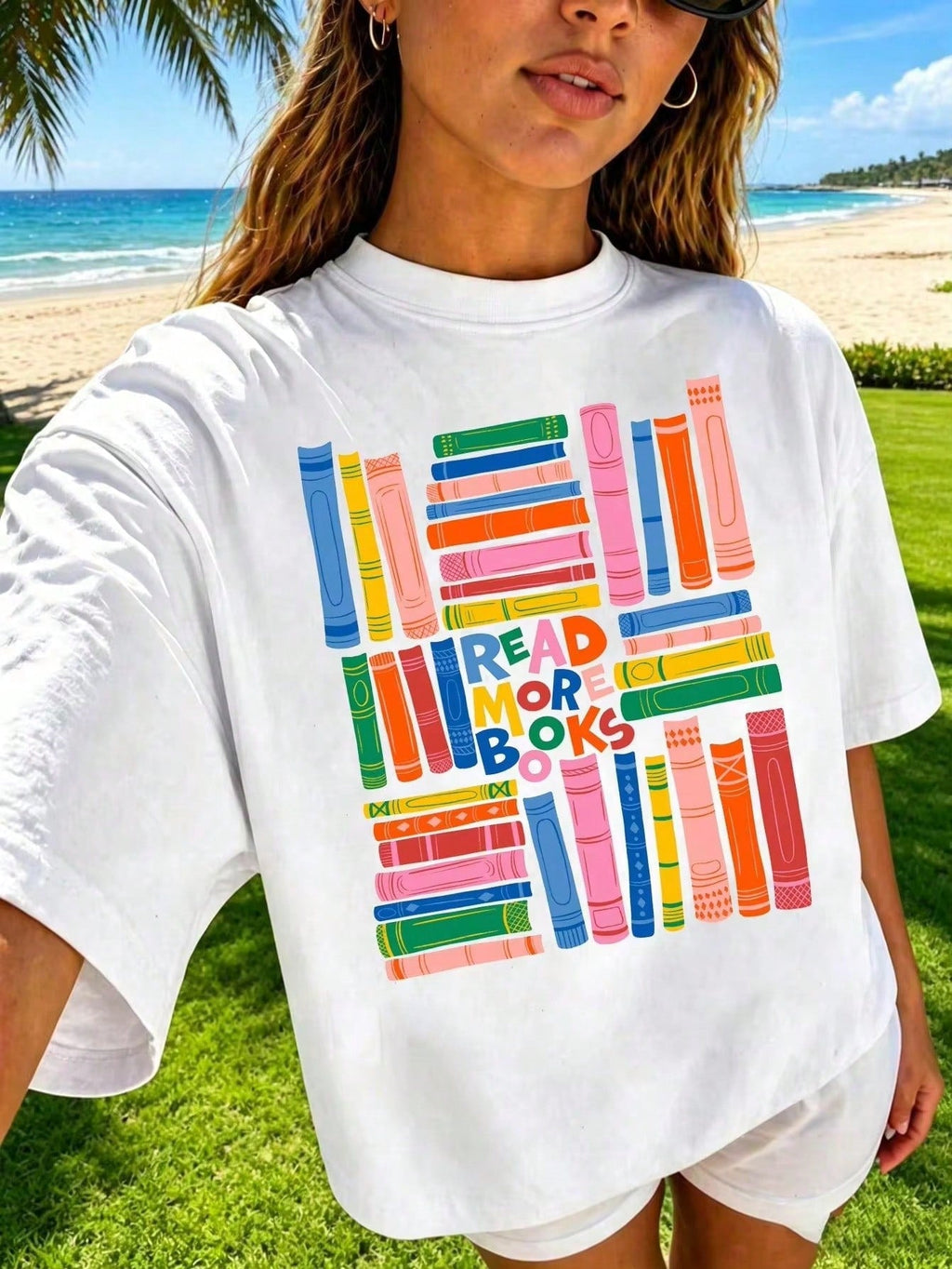Book Lover T Shirt Women Colorful Stacked Books Graphic Tee product image 11