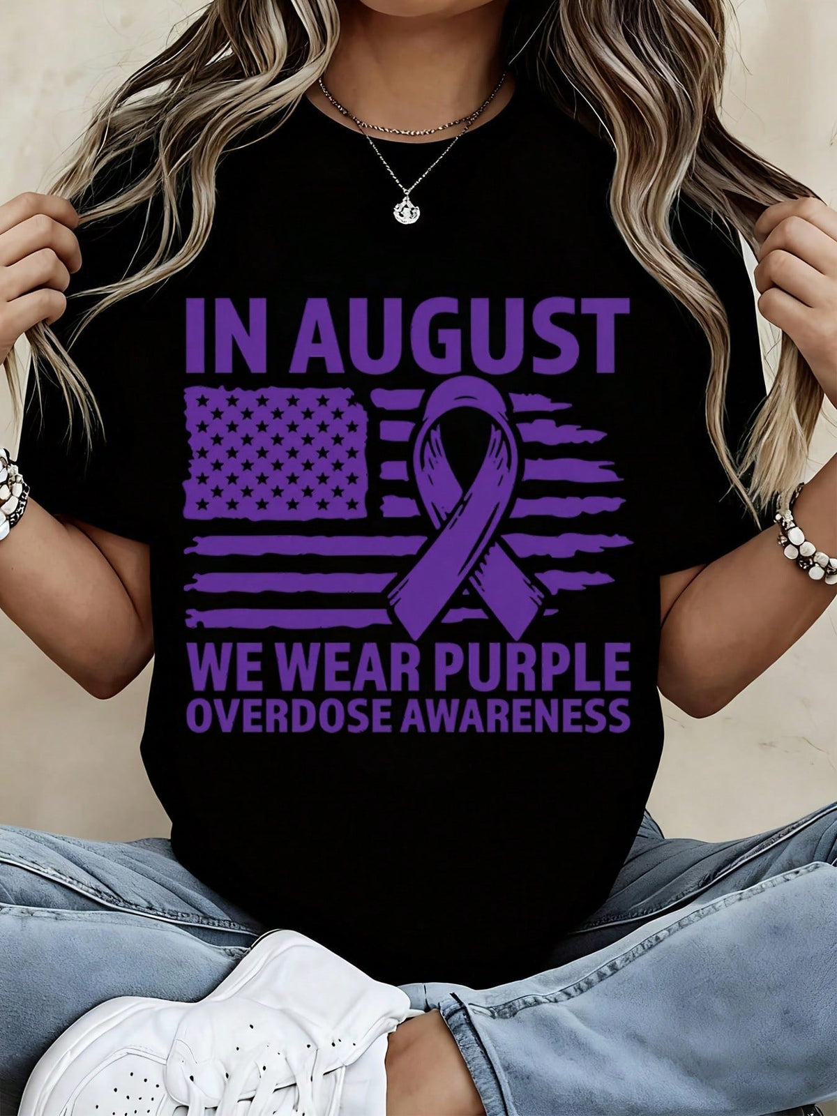 Women Casual T Shirt White In August We Wear Purple product image 2