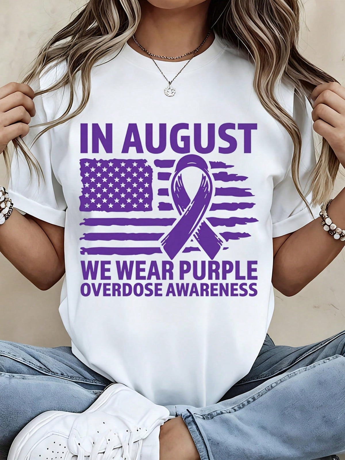 Women Casual T Shirt White In August We Wear Purple product image 3