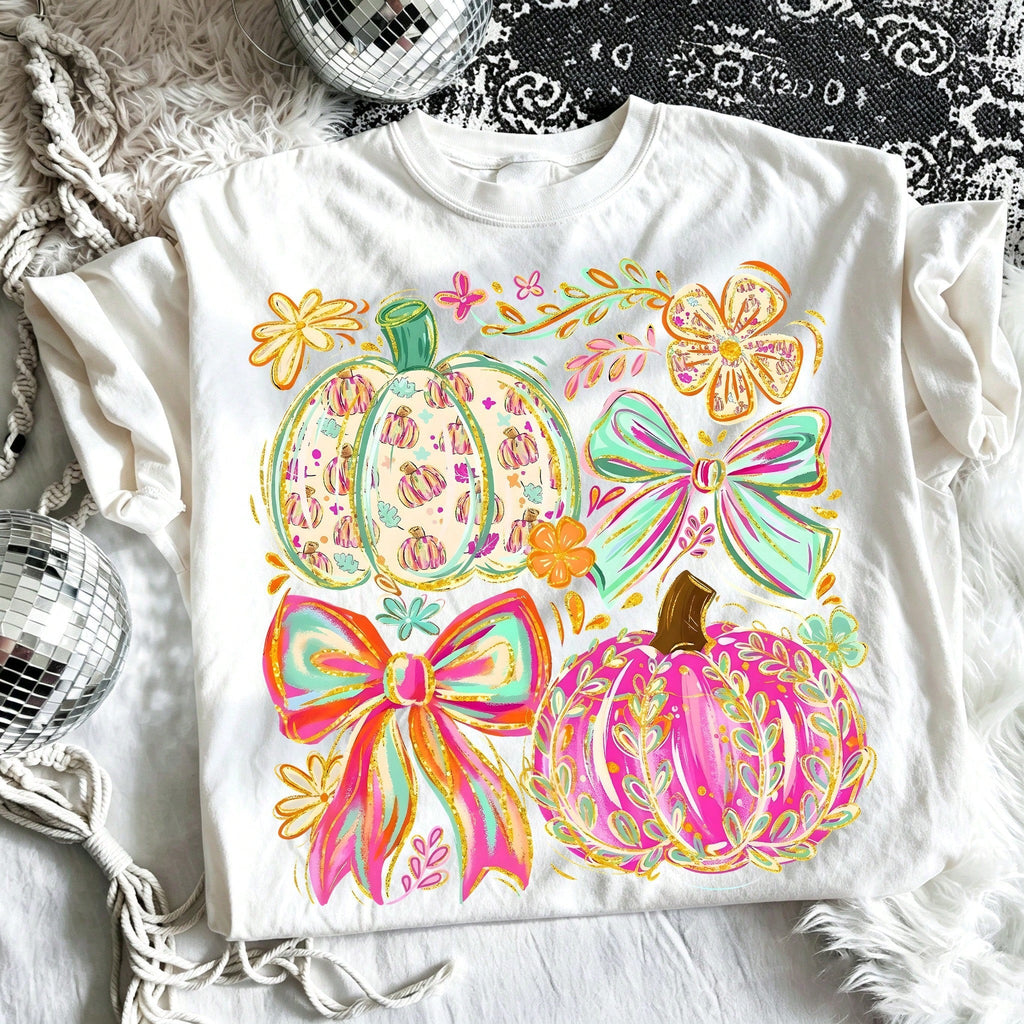 Neon Ghost Bow Graphic Tee Checkerboard Halloween Pumpkin product image 2