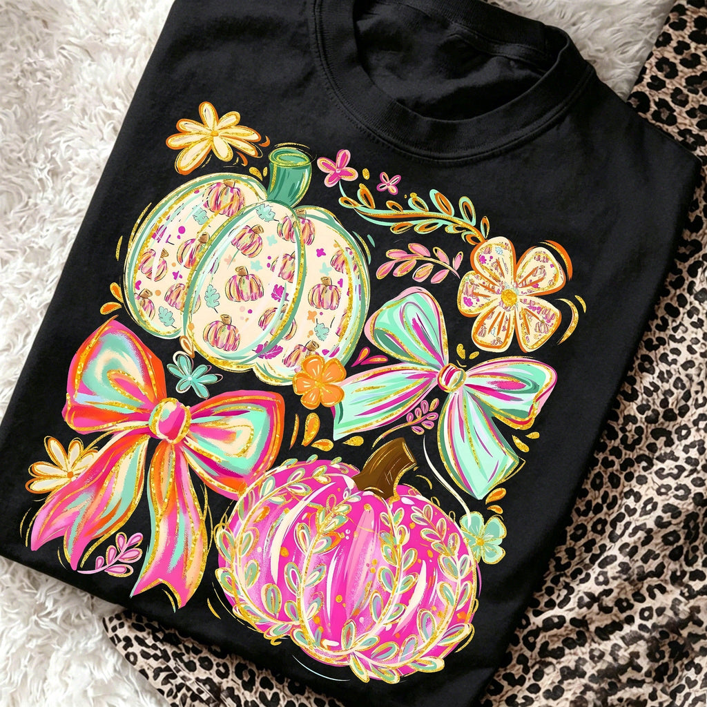 Neon Ghost Bow Graphic Tee Checkerboard Halloween Pumpkin product image 3