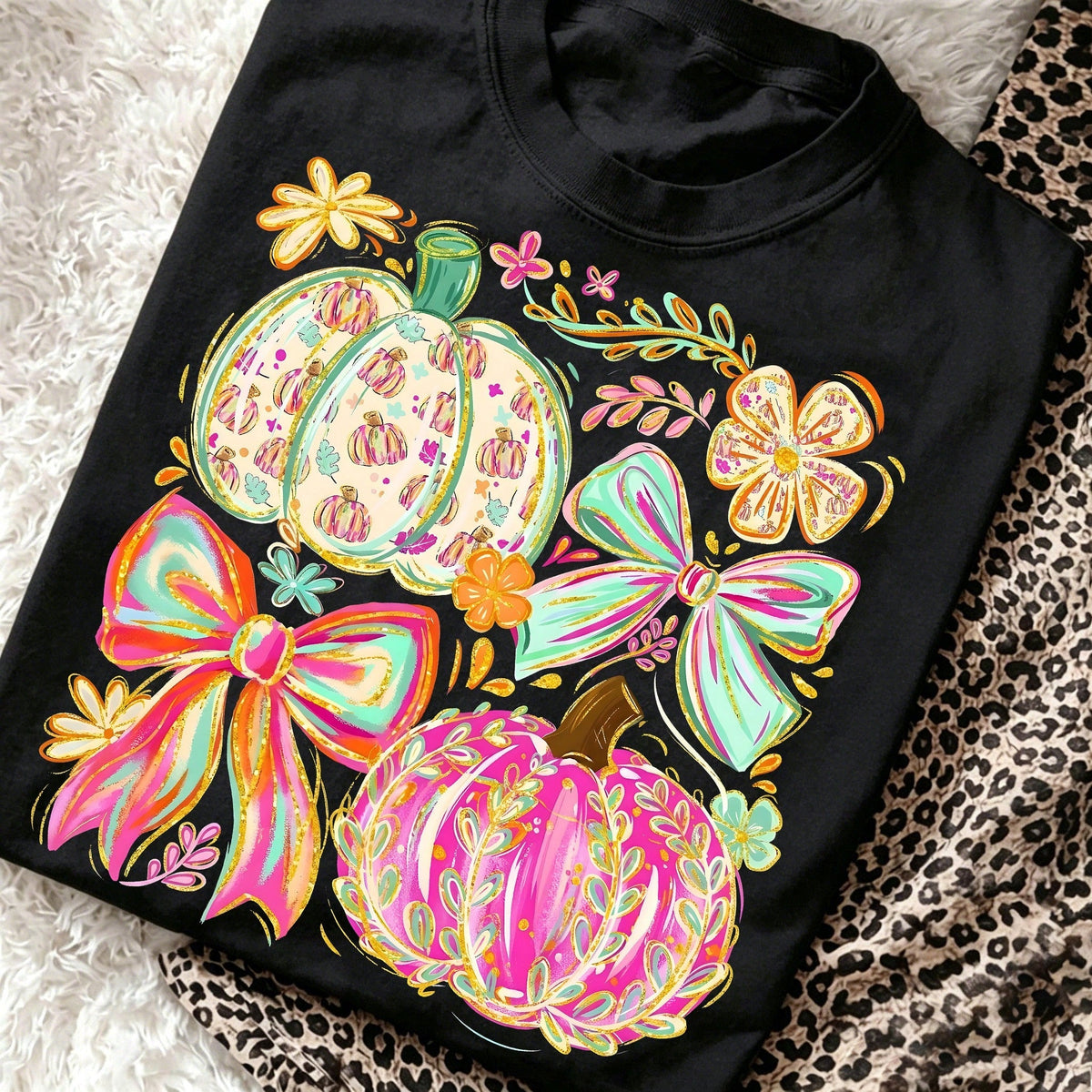 Neon Ghost Bow Graphic Tee Checkerboard Halloween Pumpkin product image 3