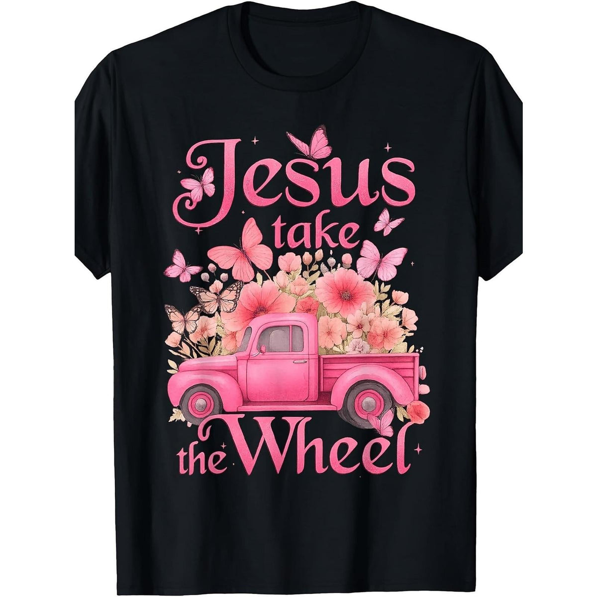 Vintage Jesus Take The Wheel Pink Floral Truck Butterfly product image 1