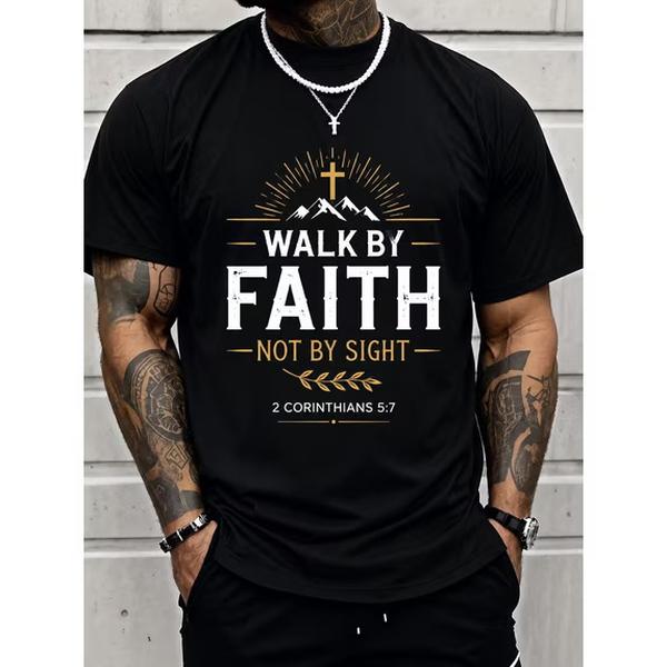 Men's Christian Faith Graphic T-Shirt, Walk By Not By Sight product image 1