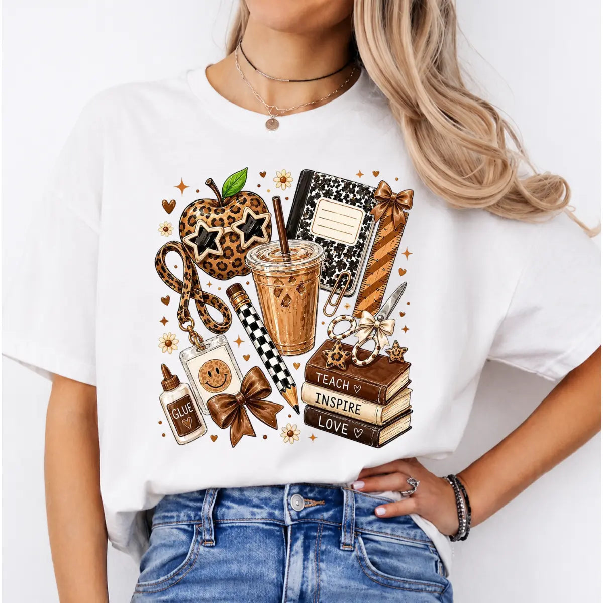Leopard Teacher Shirt, Cute Teach Inspire Love Graphic Tee product image 1