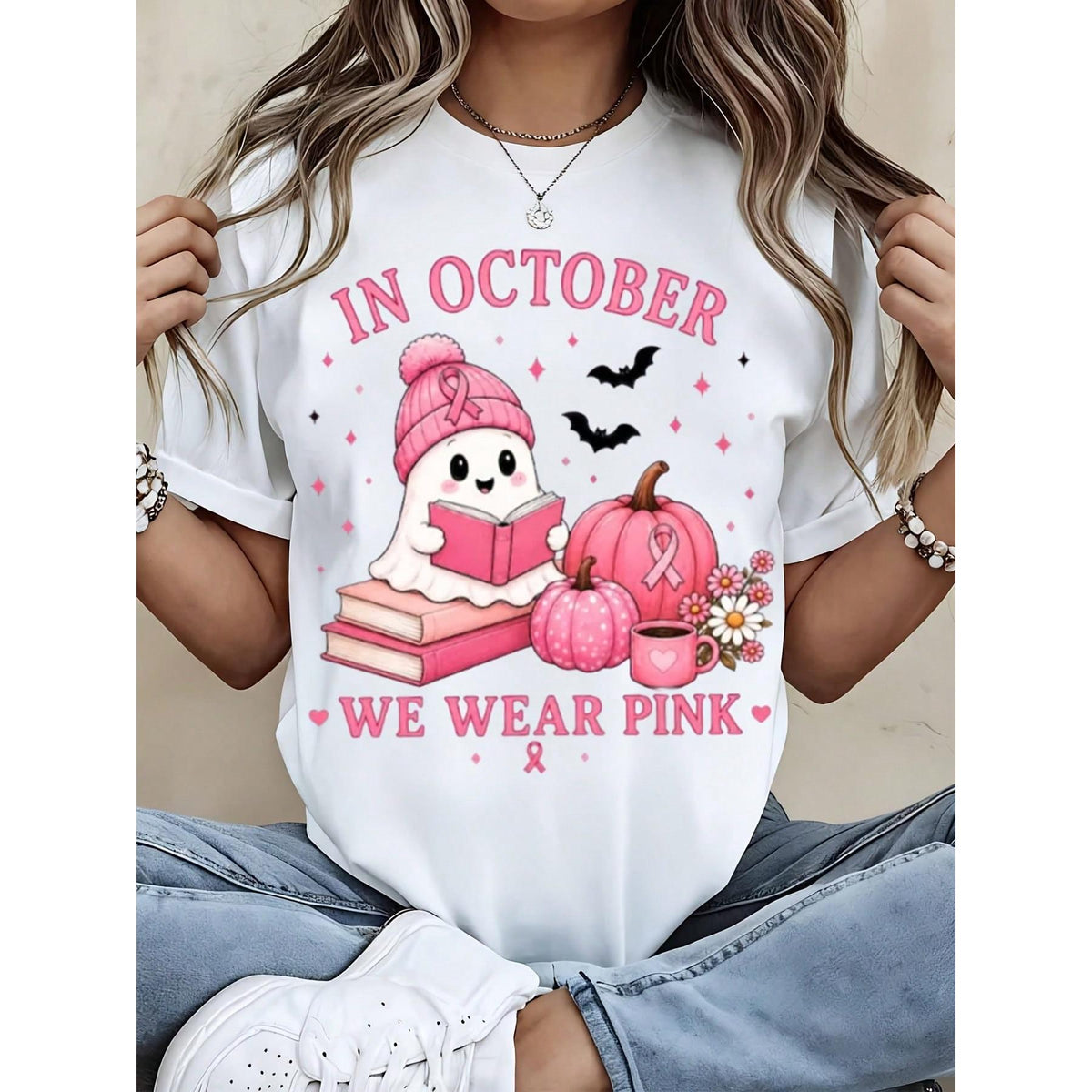 Cute Halloween Breast Cancer Awareness Women T Shirt product image 2