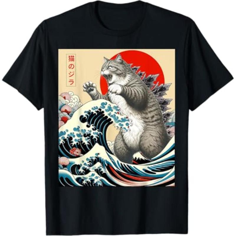 Short Sleeve Print Catzilla Cat Japanese Art Funny Gifts product image 1