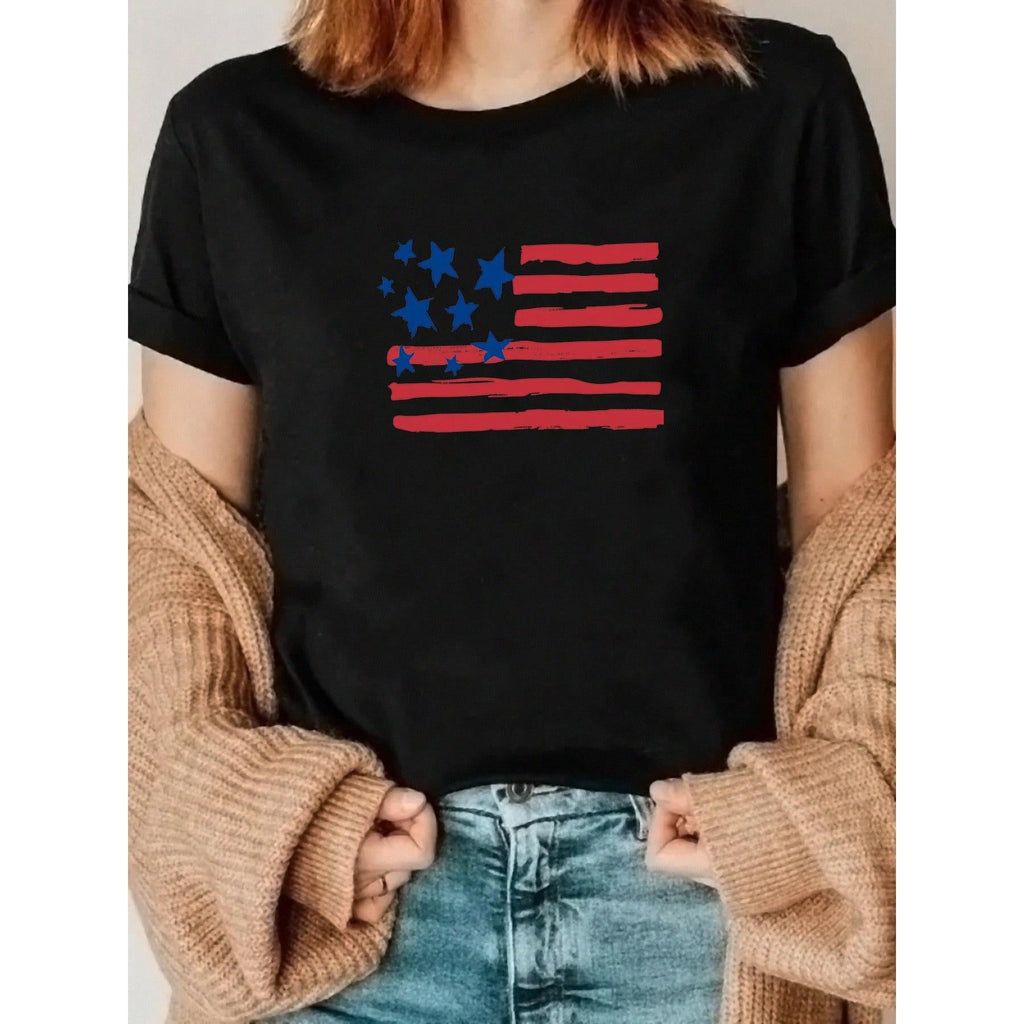 Women's Patriotic American Flag Print T-Shirt - Casual product image 2