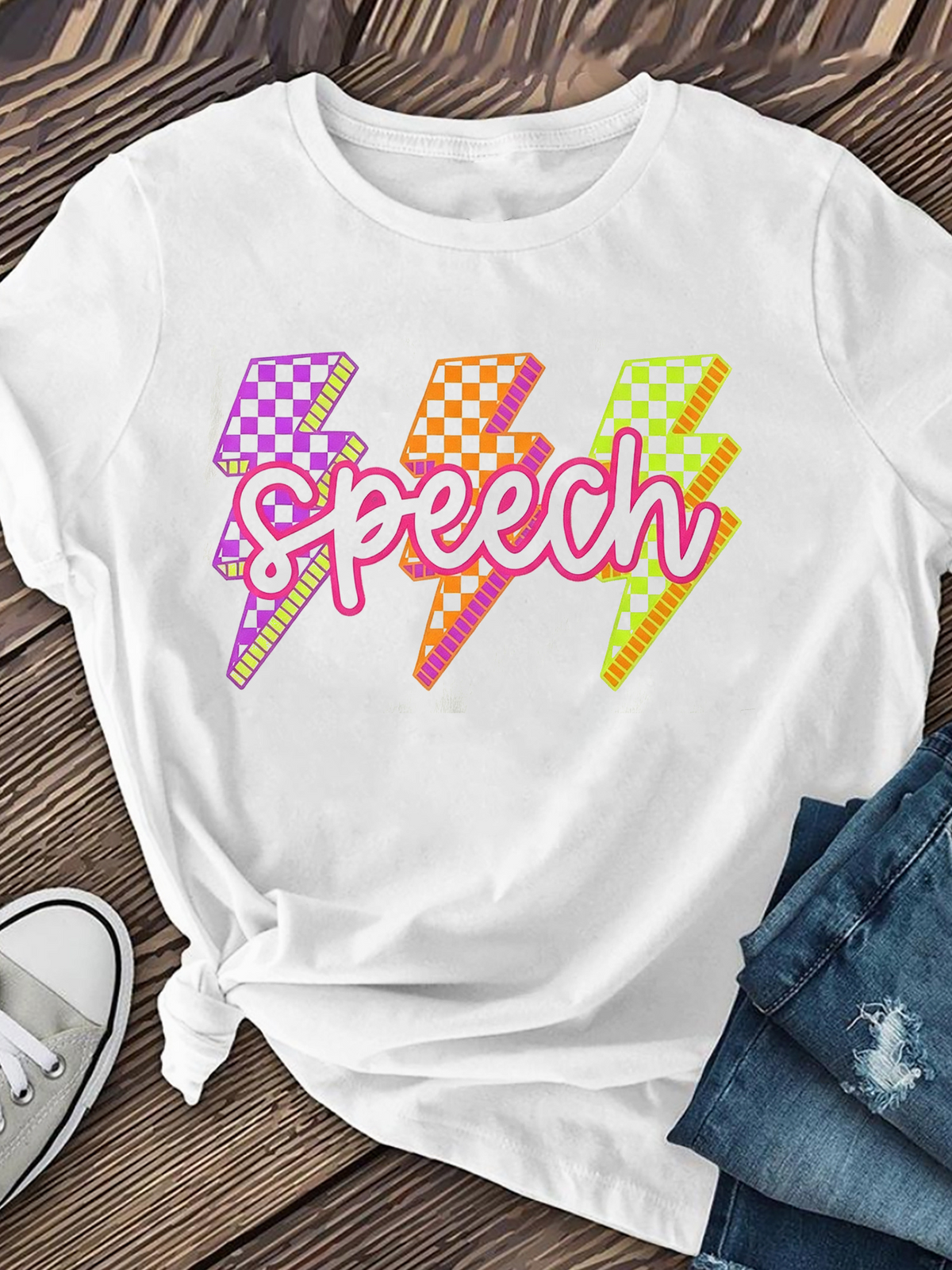 Speech Therapist Graphic T‑Shirt for Women, Retro Checkered product image 1