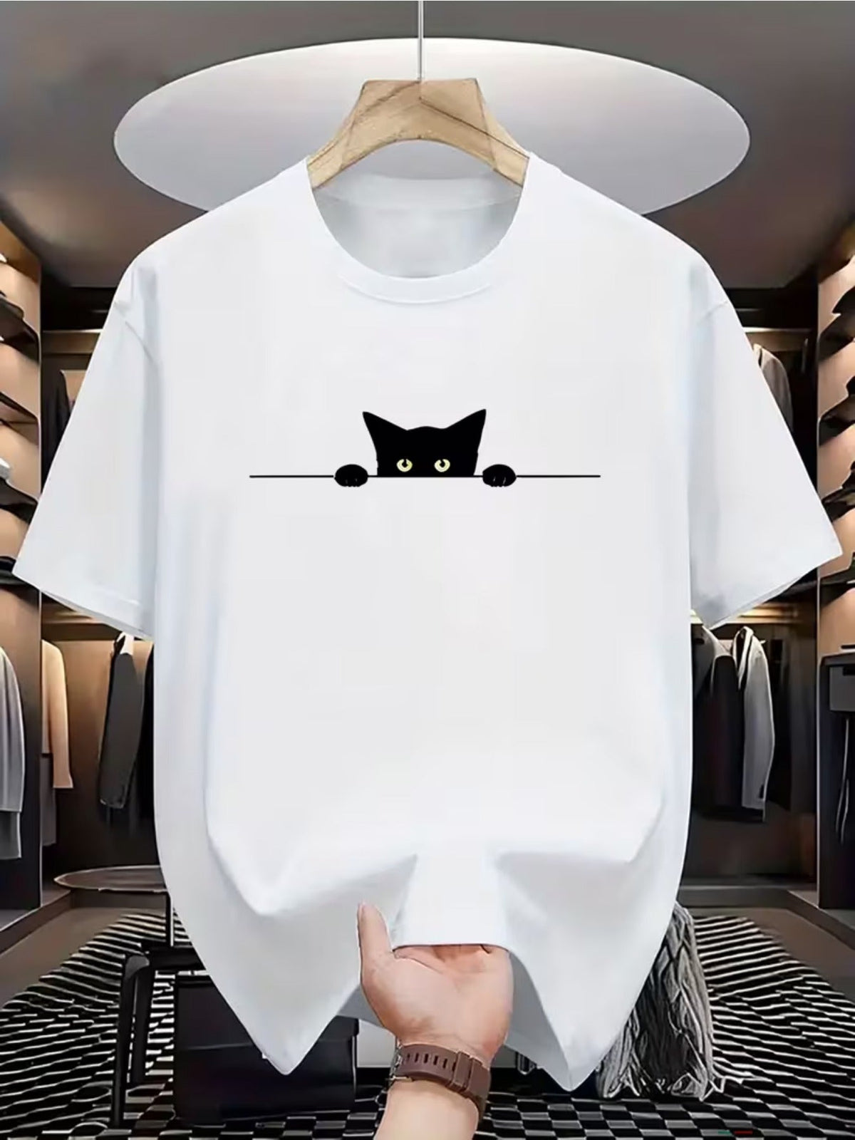 Crew Neck Shirt, Cute Cat Pattern Fun Design, Casual Summer product image 2