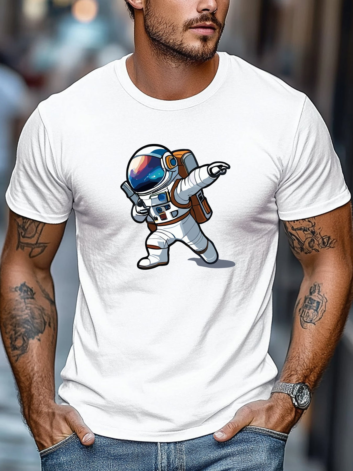 Men's T-shirt, Cartoon Astronaut Graphic Summer Casual Crew product image 3