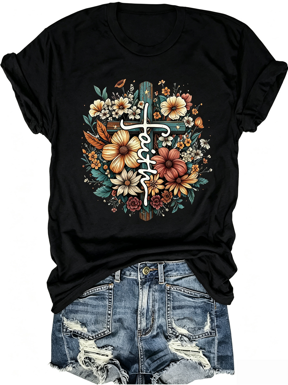 Faith T-Shirt Christian Cross Floral Tee For Women product image 10