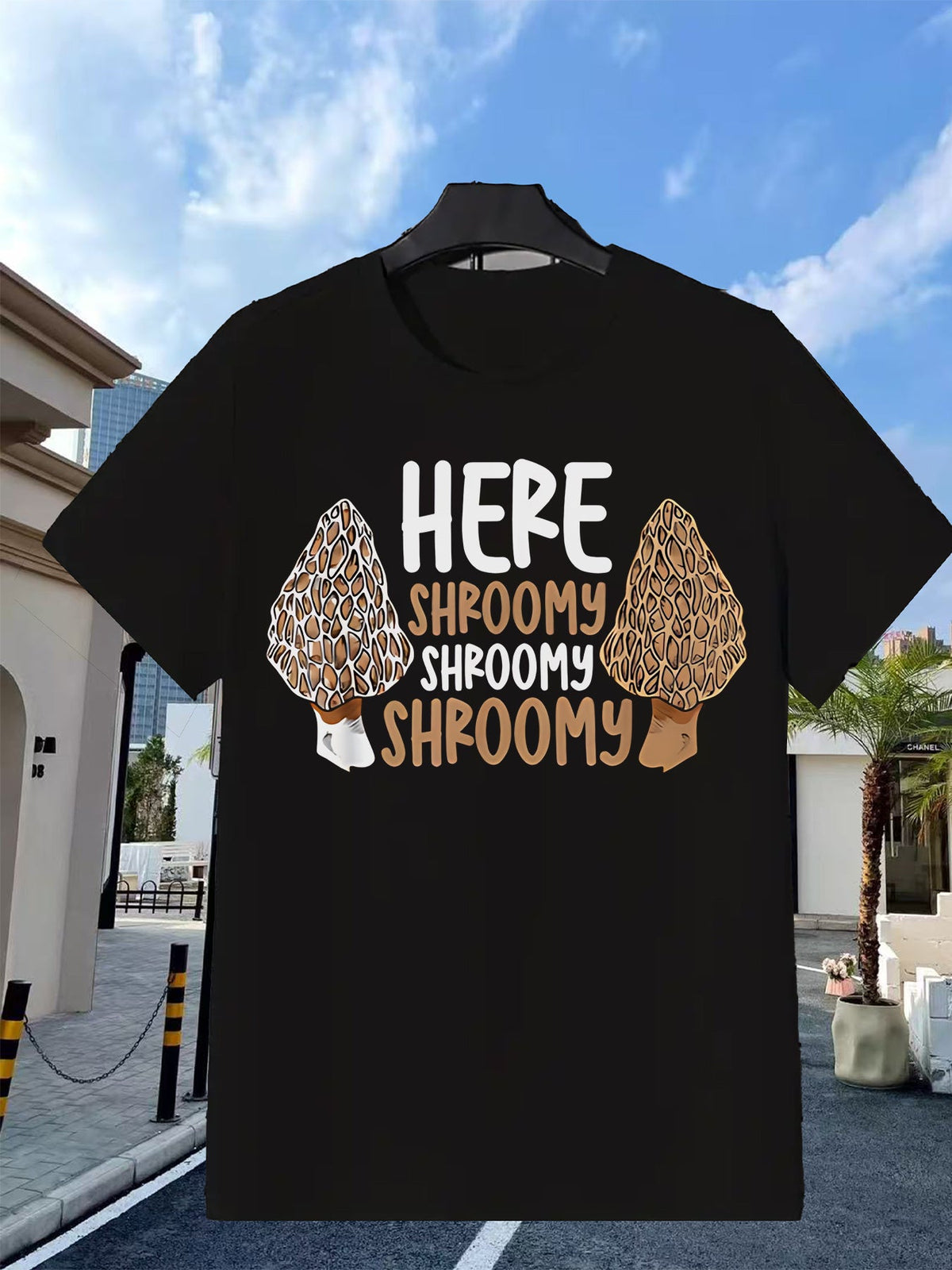 Casual Printed T-Shirt (Whimsical Mushroom Design) – Black product image 2